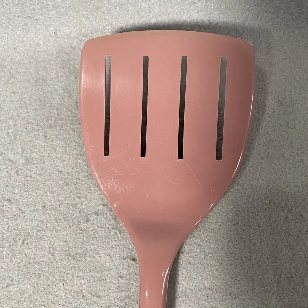 Vintage Wide Slotted Spatula Utensil Pink Ensar Corp Nylon Plastic USA Made